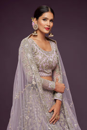 Lavender Heavy Embroidered Bridal Lehenga Choli with Dupatta