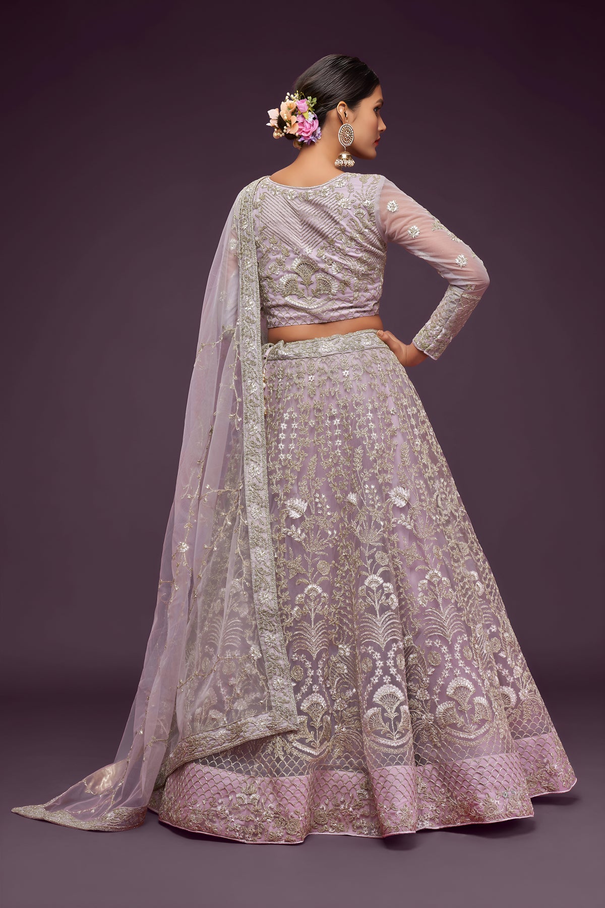 Lavender Heavy Embroidered Bridal Lehenga Choli with Dupatta