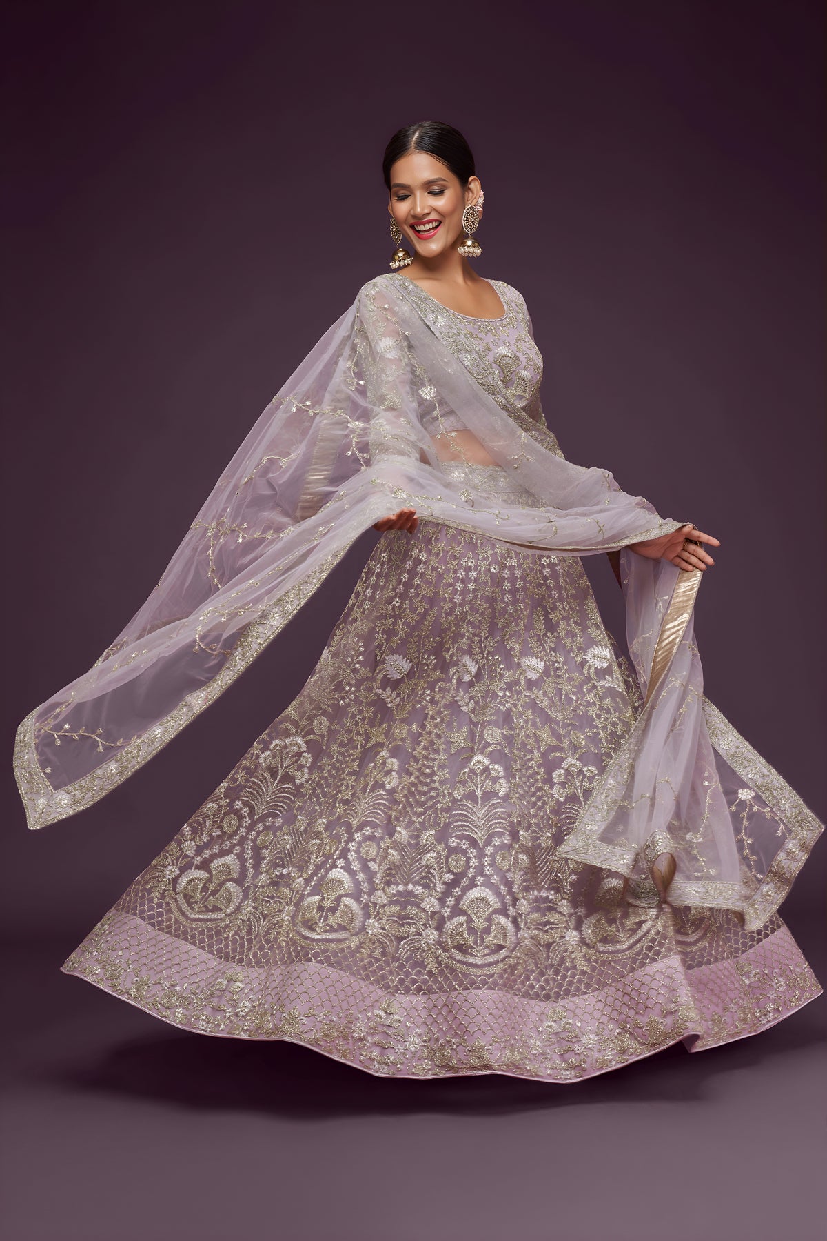 Lavender Heavy Embroidered Bridal Lehenga Choli with Dupatta