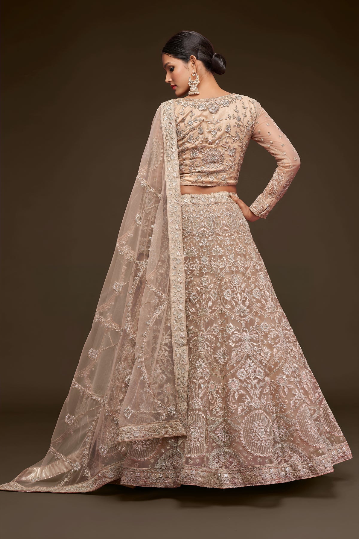 Champagne Beige Heavy Embroidered Bridal Lehenga Choli with Dupatta