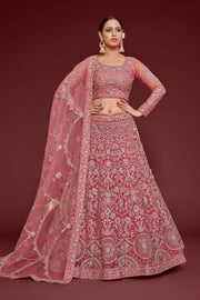 Dusty Rose Heavy Embroidered Bridal Lehenga Choli with Dupatta