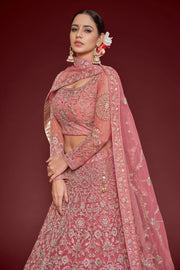 Dusty Rose Heavy Embroidered Bridal Lehenga Choli with Dupatta
