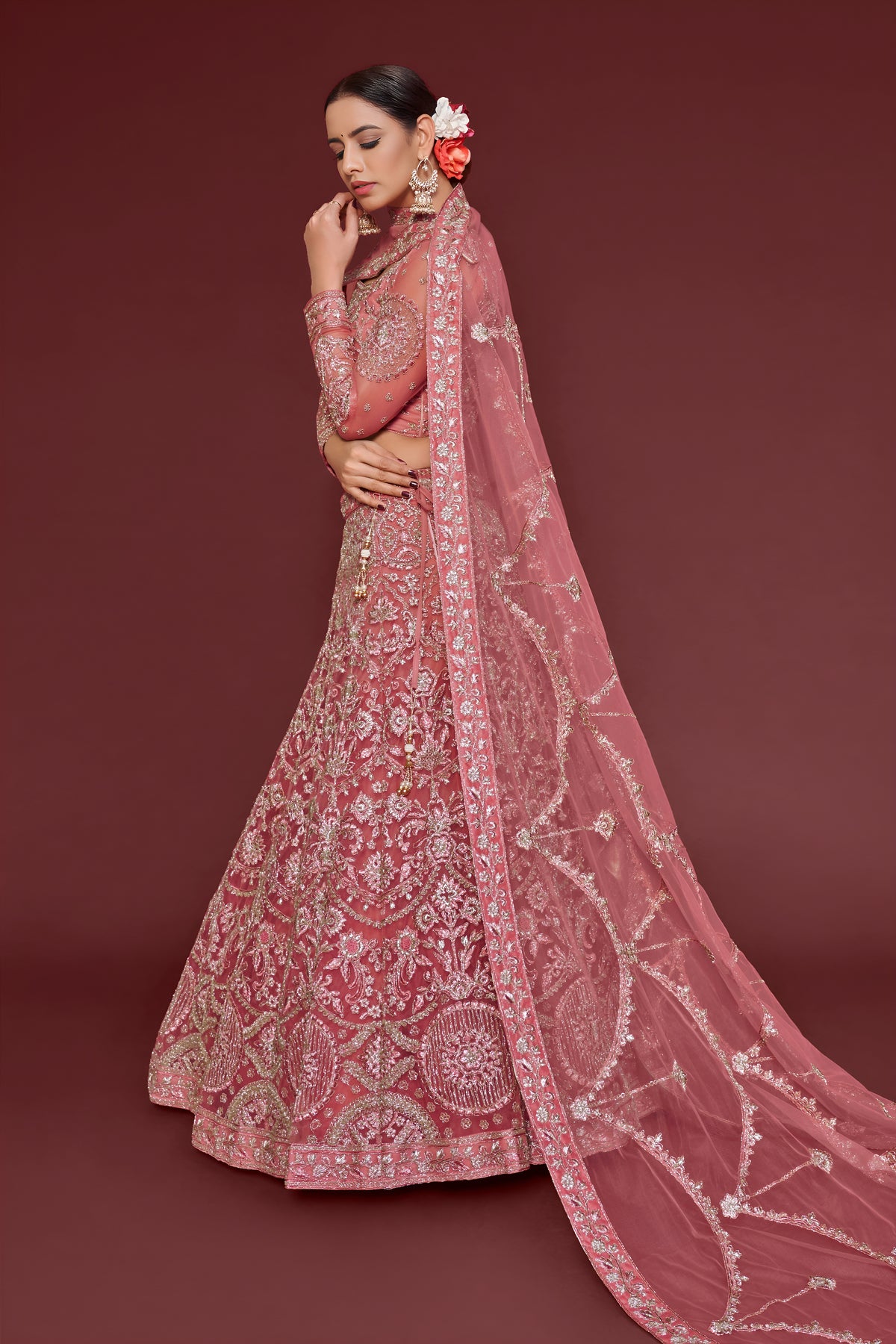 Dusty Rose Heavy Embroidered Bridal Lehenga Choli with Dupatta