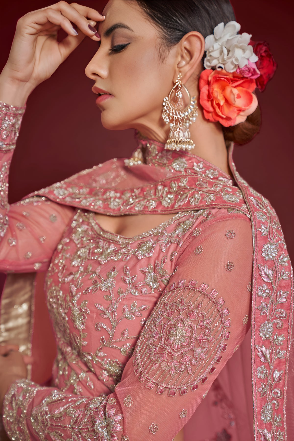 Dusty Rose Heavy Embroidered Bridal Lehenga Choli with Dupatta