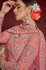 Dusty Rose Heavy Embroidered Bridal Lehenga Choli with Dupatta