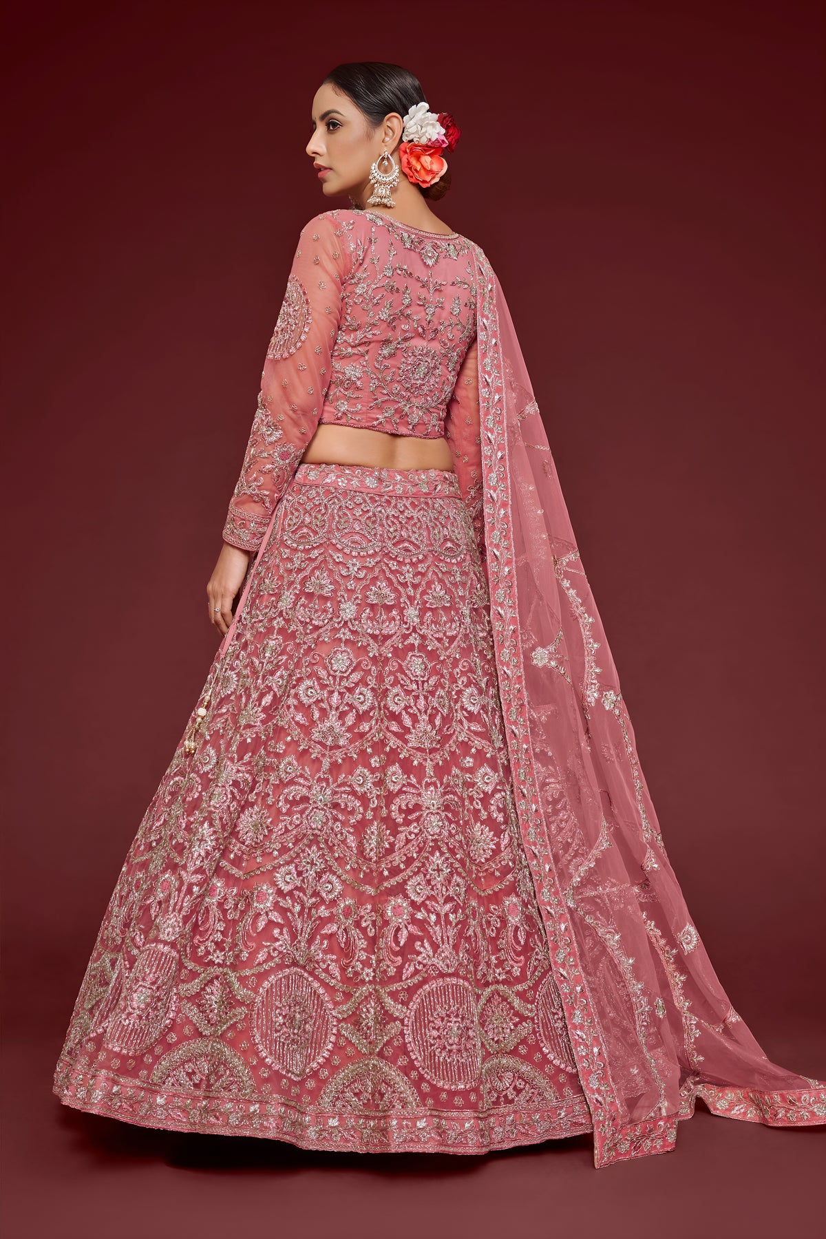 Dusty Rose Heavy Embroidered Bridal Lehenga Choli with Dupatta