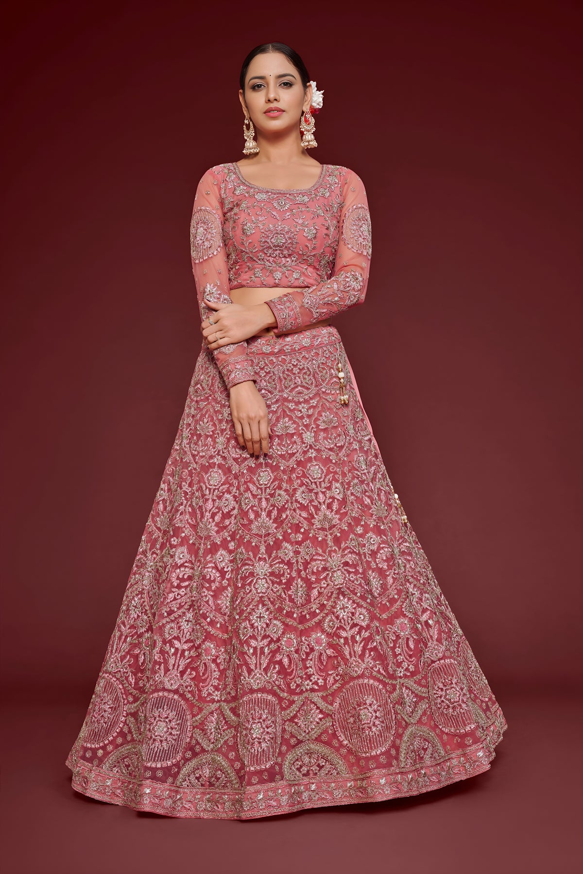 Dusty Rose Heavy Embroidered Bridal Lehenga Choli with Dupatta