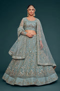 Dusty Blue Heavy Embroidered Bridal Lehenga Choli with Dupatta