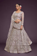 Mauve Grey Heavy Embroidered Bridal Lehenga Choli with Dupatta