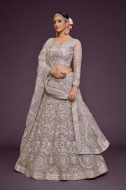 Mauve Grey Heavy Embroidered Bridal Lehenga Choli with Dupatta
