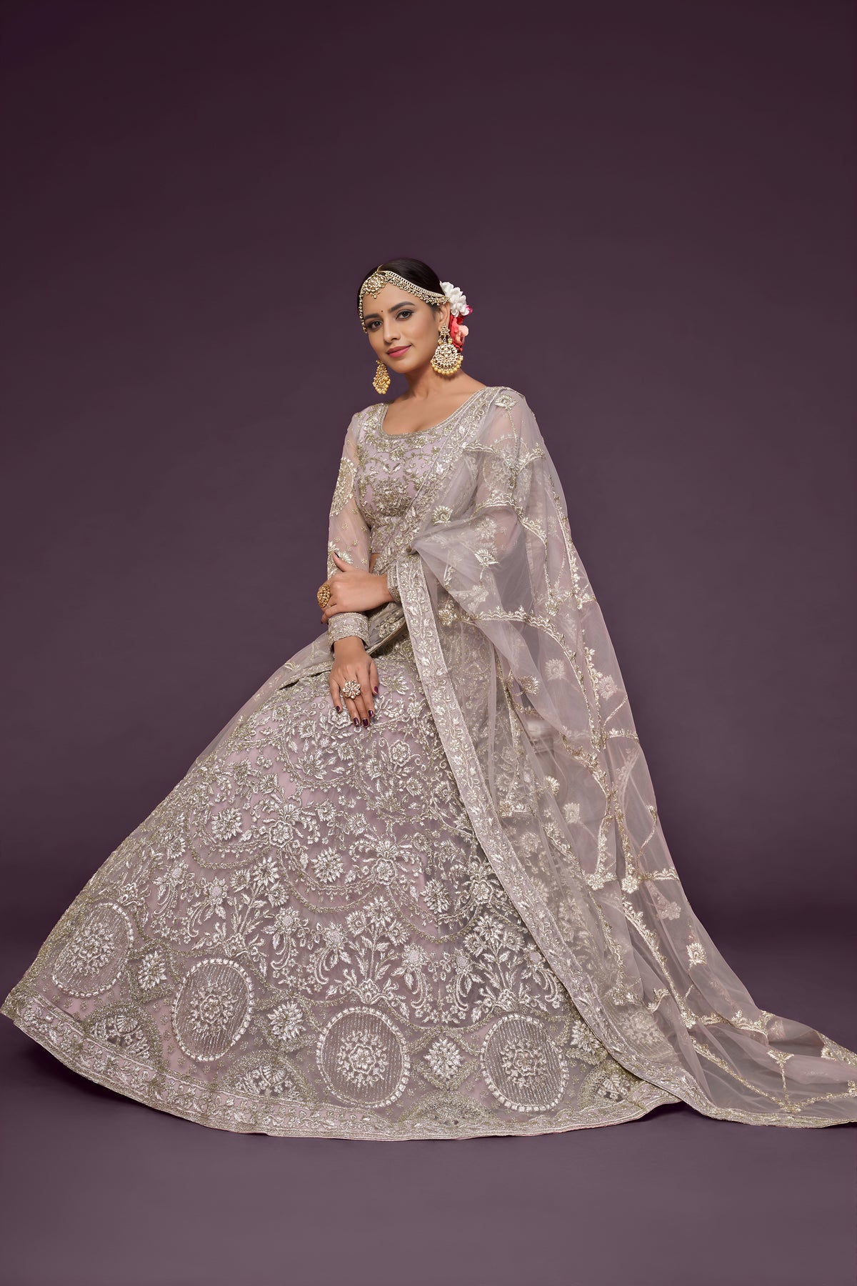 Mauve Grey Heavy Embroidered Bridal Lehenga Choli with Dupatta
