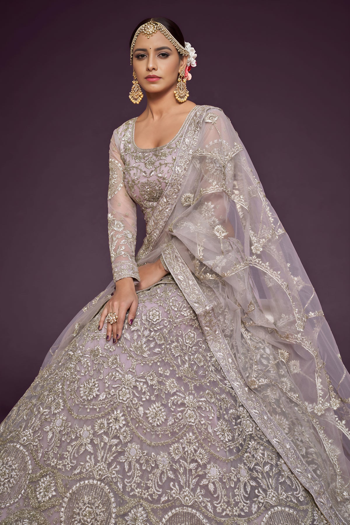 Mauve Grey Heavy Embroidered Bridal Lehenga Choli with Dupatta