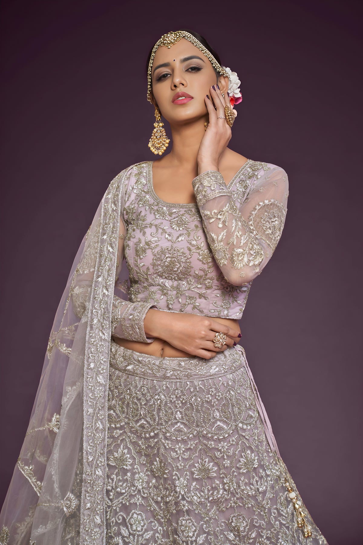 Mauve Grey Heavy Embroidered Bridal Lehenga Choli with Dupatta