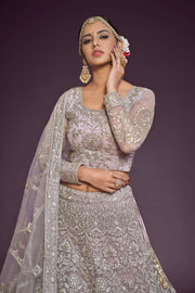 Mauve Grey Heavy Embroidered Bridal Lehenga Choli with Dupatta