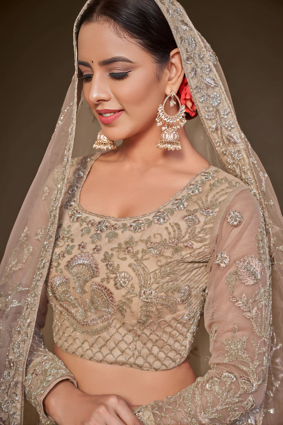 Champagne Beige Heavy Embroidered Bridal Lehenga Choli with Dupatta