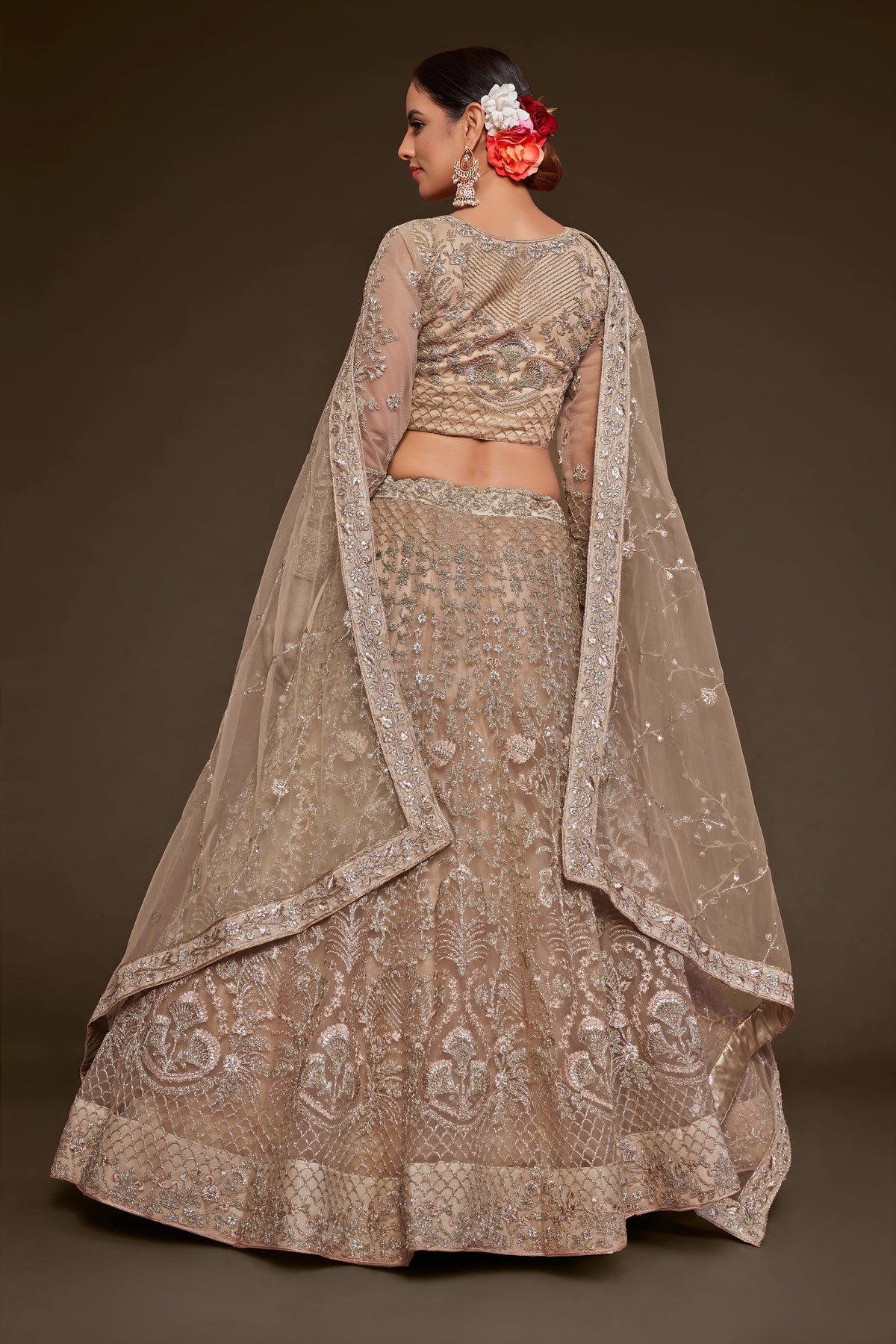 Champagne Beige Heavy Embroidered Bridal Lehenga Choli with Dupatta
