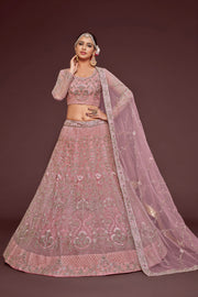 Dusty Pink Heavy Embroidered Bridal Lehenga Choli with Dupatta