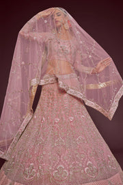 Dusty Pink Heavy Embroidered Bridal Lehenga Choli with Dupatta