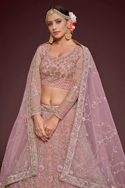Dusty Pink Heavy Embroidered Bridal Lehenga Choli with Dupatta
