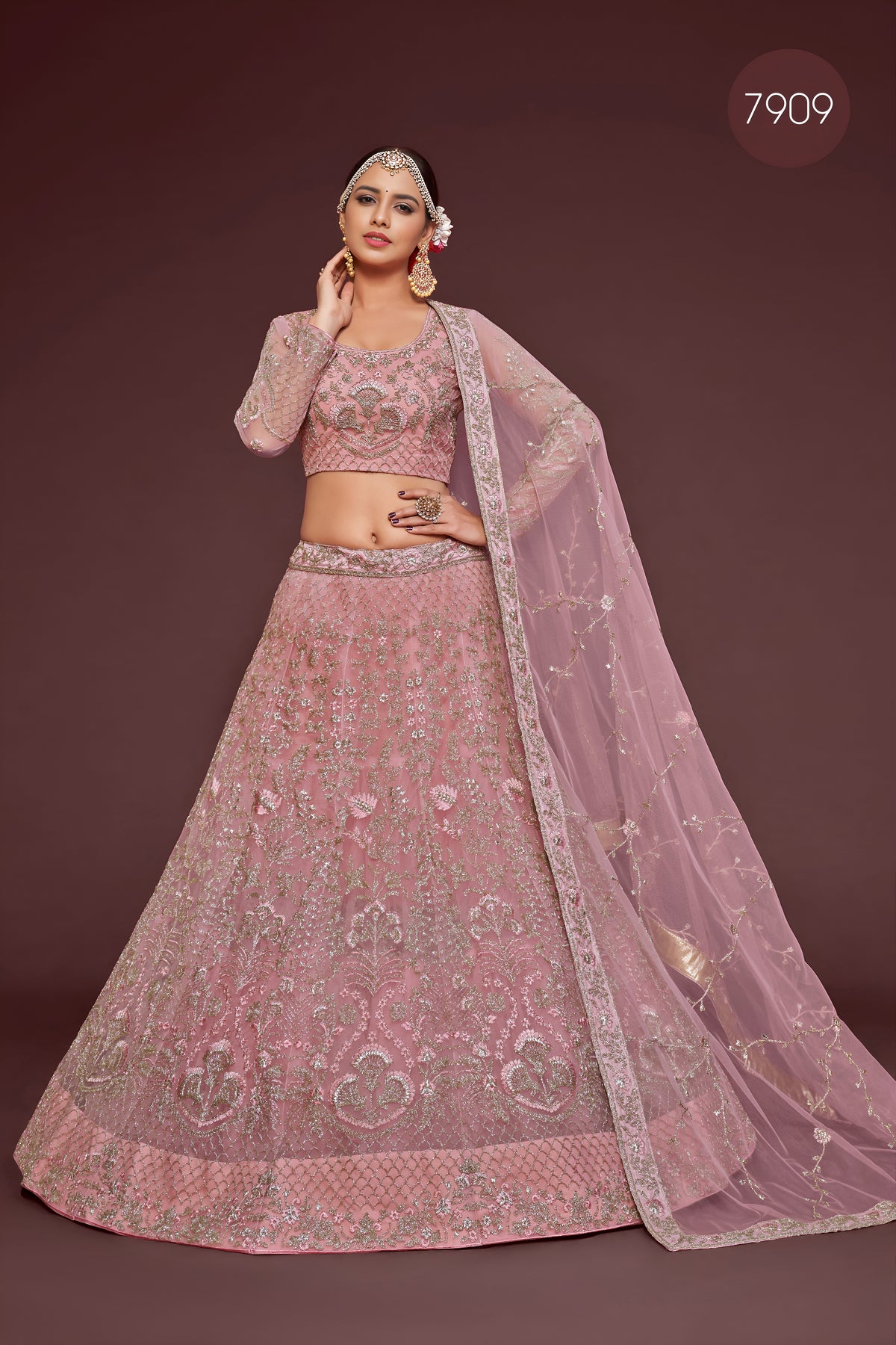 Dusty Pink Heavy Embroidered Bridal Lehenga Choli with Dupatta