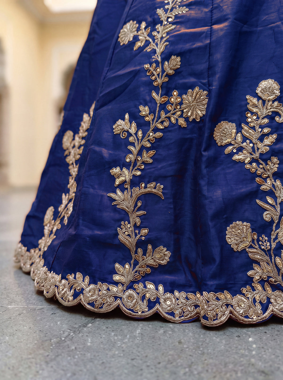 Elegant Navy Blue Gold Embroidered Bridal Lehenga Choli