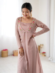 Dusty Pink Embroidered Straight Kurta Pant Set