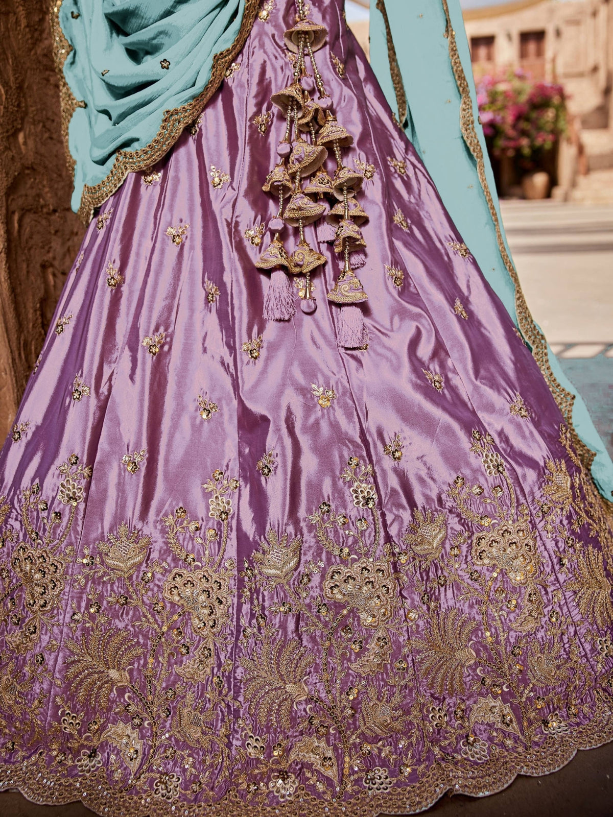 Lavender Embroidered Lehenga Choli with Aqua Blue Dupatta