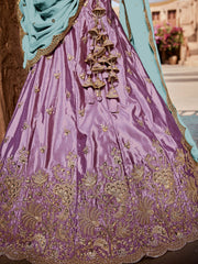 Lavender Embroidered Lehenga Choli with Aqua Blue Dupatta