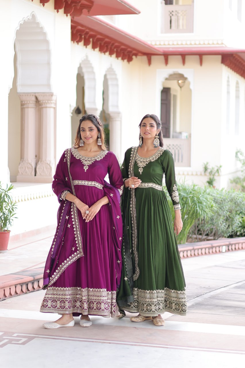 VICHITRA SILK SEQUINS EMBROIDERED GOWN WITH DUPATTA