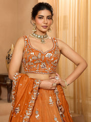ROYAL ORANGE PURE TISSUE LEHENGA SET