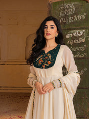 Ivory Georgette Embroidered Anarkali with Dupatta