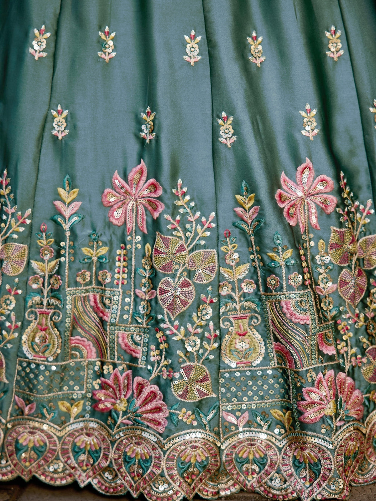 ROYAL TEAL BLUE RANGOLI SILK LEHENGA SET