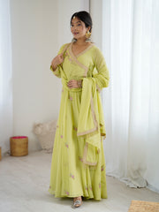 Lime Green Embroidered Anarkali Suit with Dupatta for Women