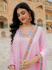 Pastel Pink Embroidered Anarkali Suit with Designer Dupatta