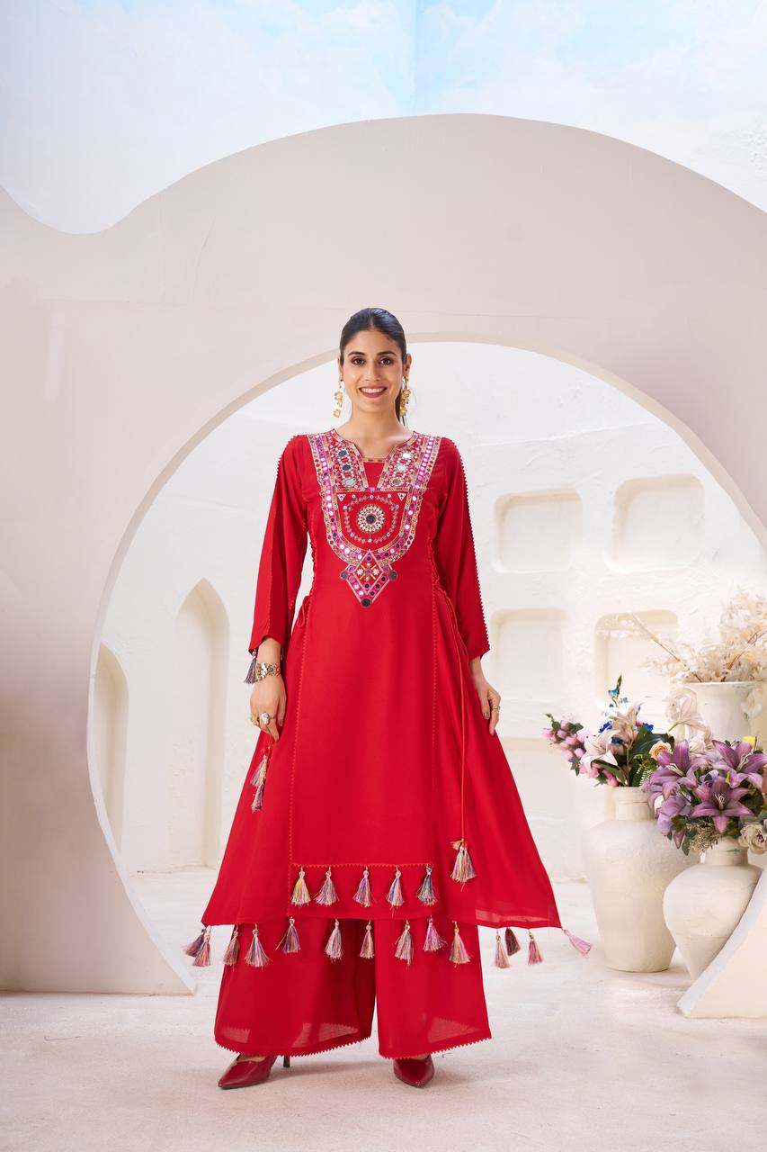 Bestseller Women Ethnic Embroidered Regular Mirror Kurta with Palazzos