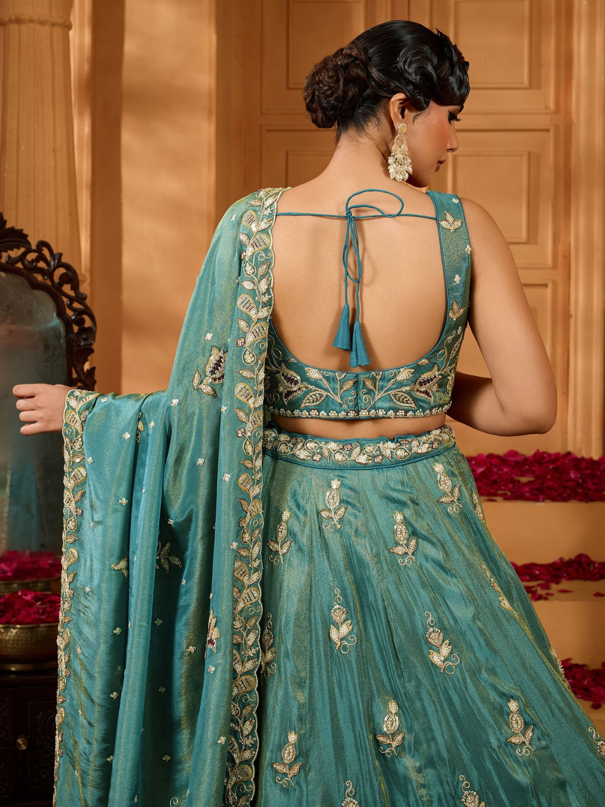 ROYAL TEAL BLUE EMBROIDERED LEHENGA SET