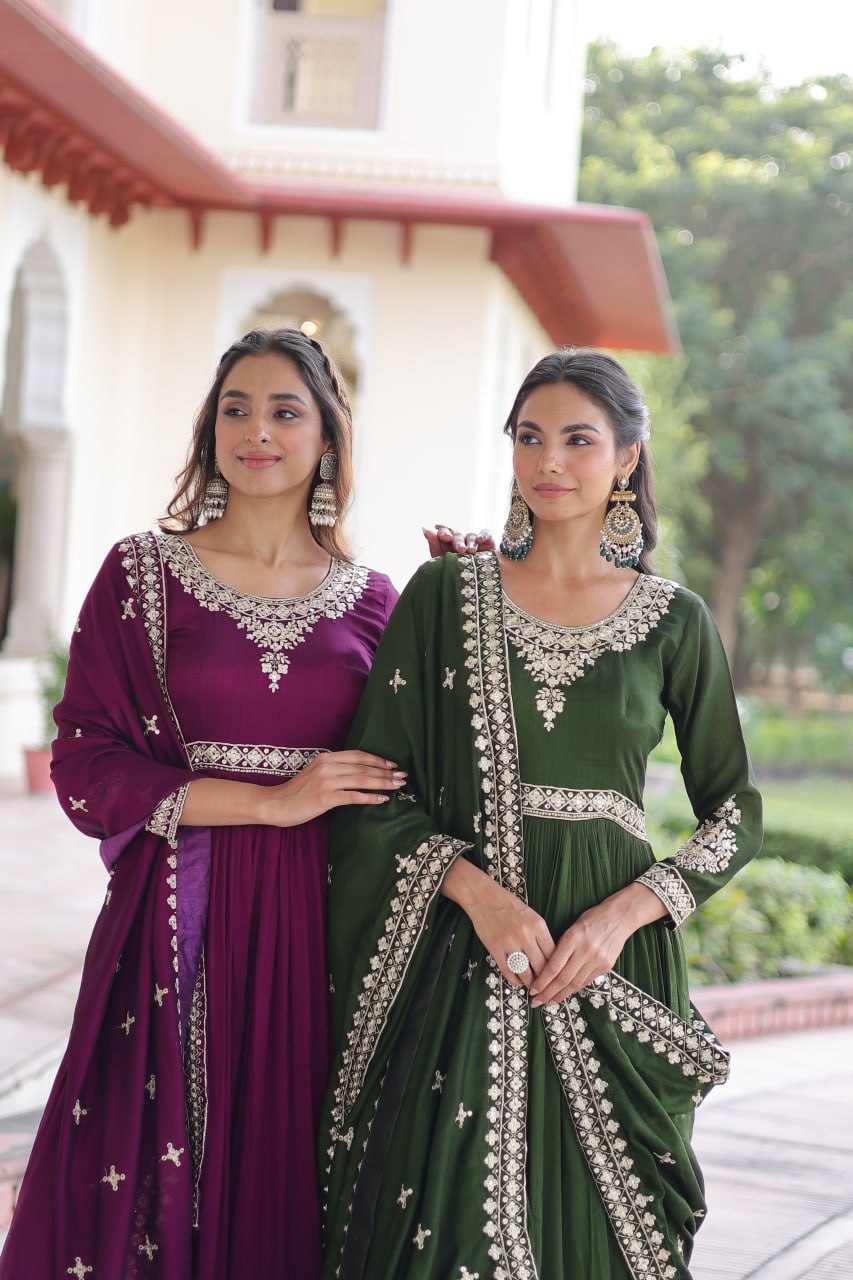 VICHITRA SILK SEQUINS EMBROIDERED GOWN WITH DUPATTA