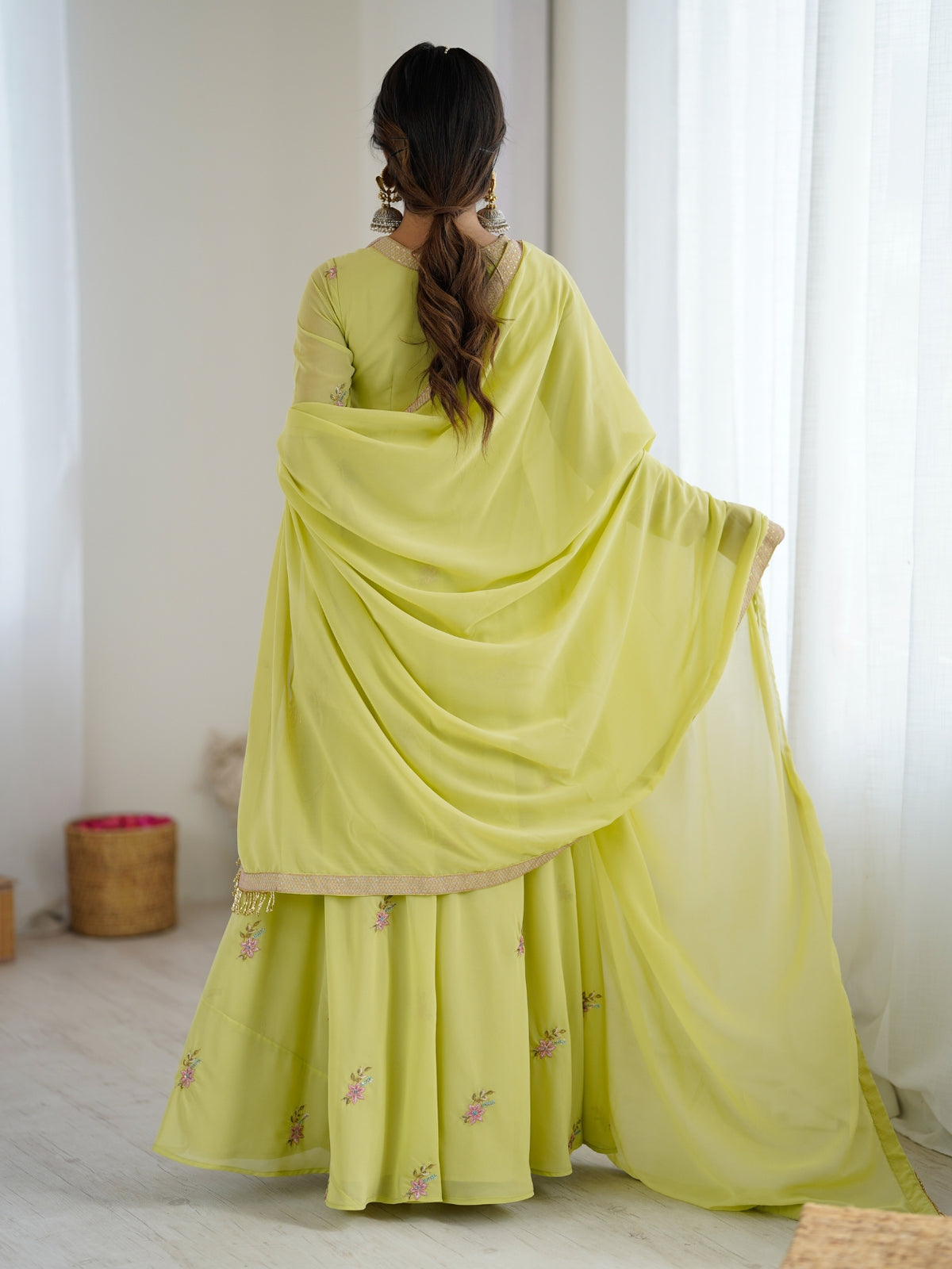Lime Green Embroidered Anarkali Suit with Dupatta for Women