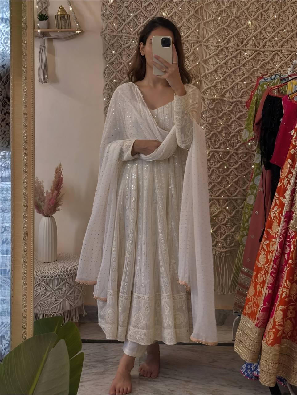 LAKHNAVI EMBROIDERED ANARKALI SUIT SET