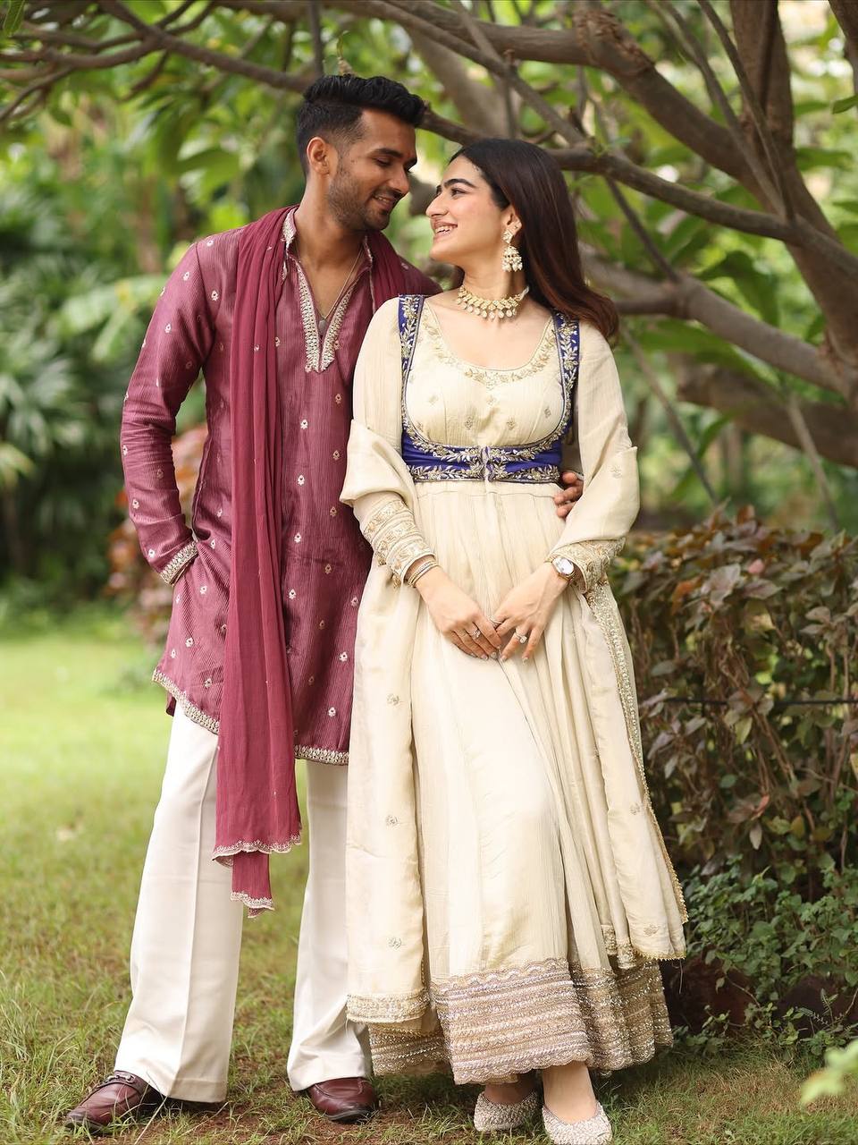 Ivory Chinon Silk Anarkali Pant Set with Embroidered Koti & Dupatta