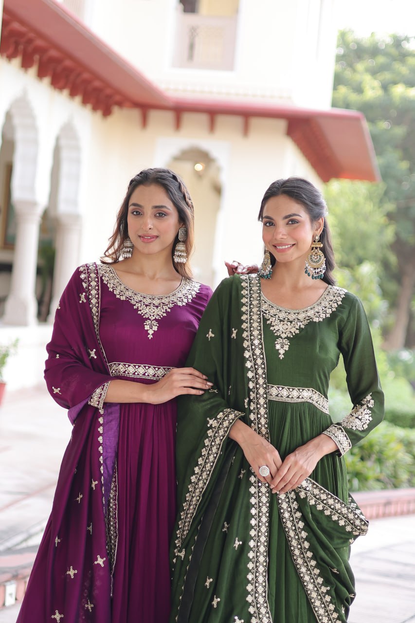 VICHITRA SILK SEQUINS EMBROIDERED GOWN WITH DUPATTA