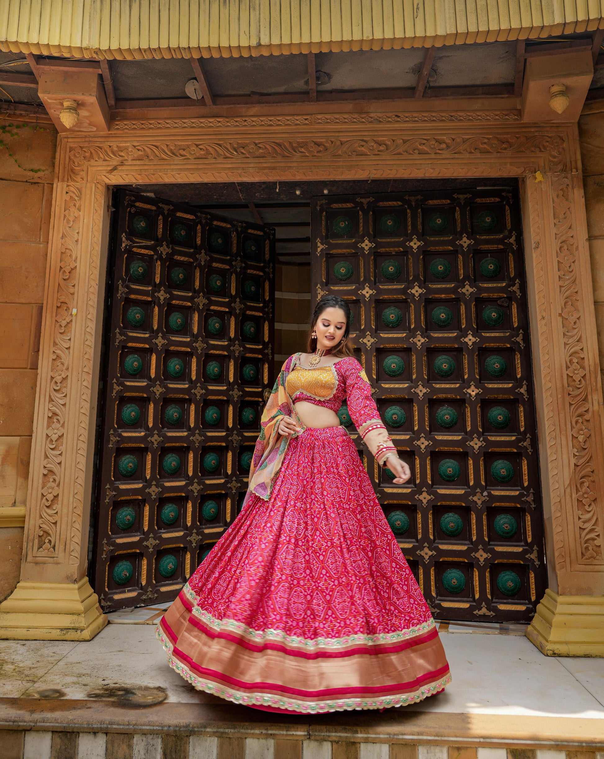Amazing Rani Pink Gaji Silk Printed Zari Thread Sequins Worked Lehenga Choli - Ethnicwish