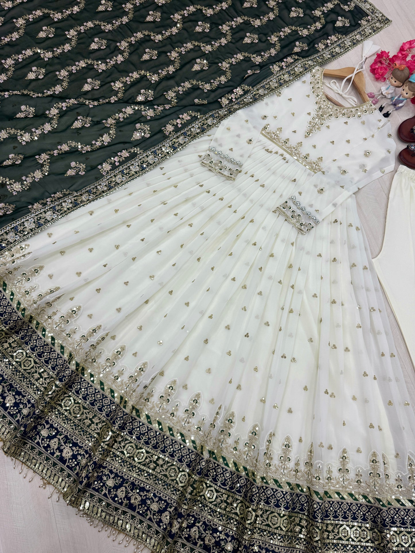 Elegant Embroidered Faux Georgette Gown Set – A Blend of Grace & Glamour