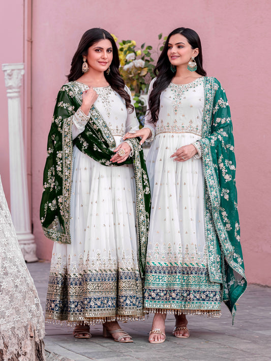 Elegant Embroidered Faux Georgette Gown Set – A Blend of Grace & Glamour
