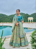 Aqua Blue and Mint Green Embroidered Lehenga with Dupatta