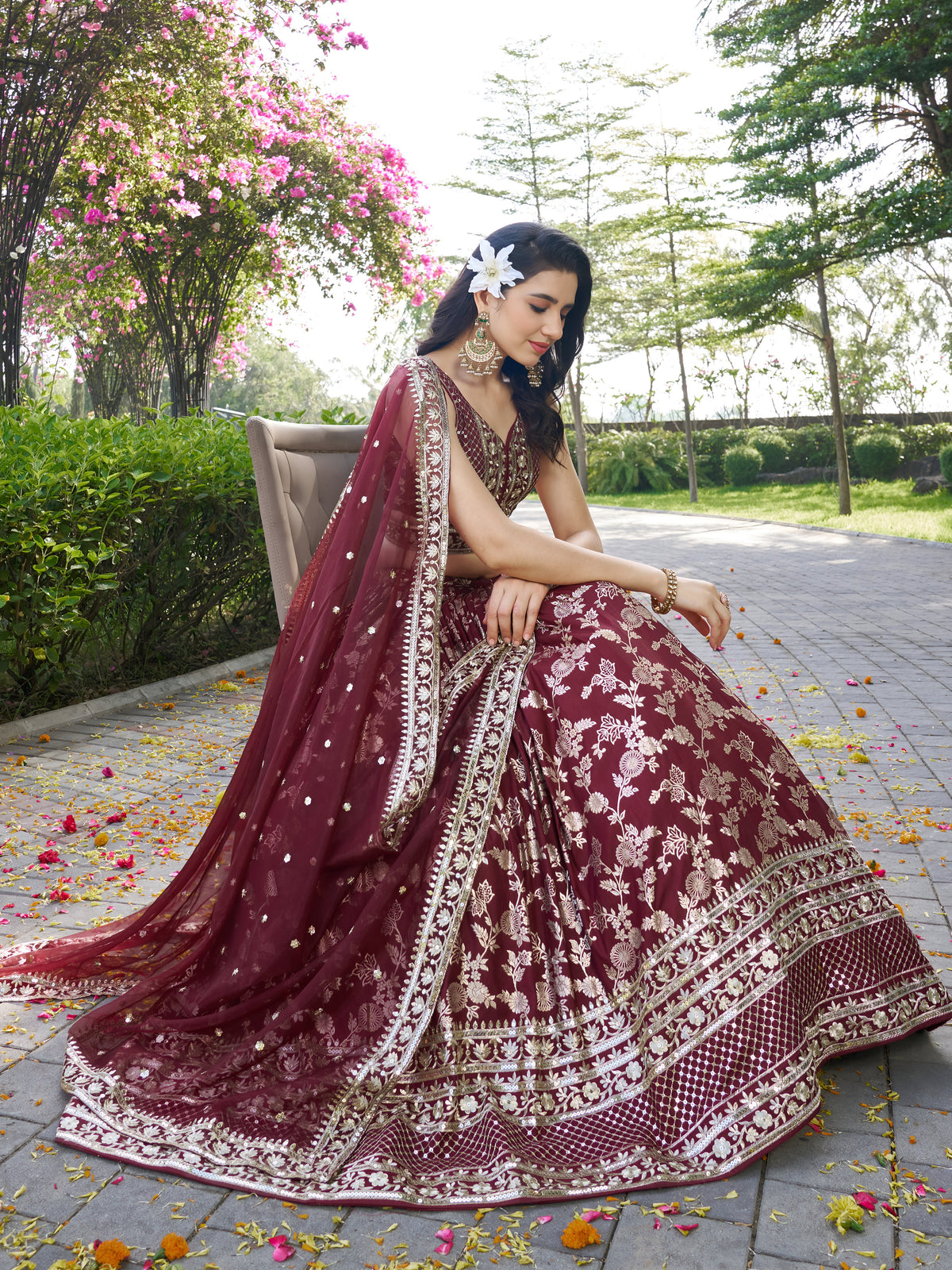 Maroon Silver Embroidered Bridal Lehenga Choli with Dupatta