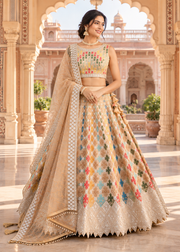 Beige Multicolor Star Georgette Sequin Lehenga Choli