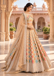 Beige Multicolor Star Georgette Sequin Lehenga Choli