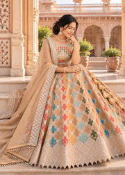 Beige Multicolor Star Georgette Sequin Lehenga Choli