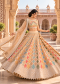 Beige Multicolor Star Georgette Sequin Lehenga Choli